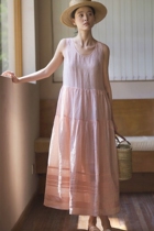 In early 2023 the new flax sand washing French sleeveless vest dress female summer long - style high - sense system
