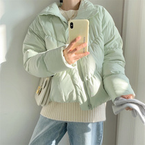 2022 milky stand-up collar green cream down jacket female winter Korean version fashion all-match short jacket student small