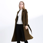 Áo len 100% nữ dài phần 2018 mới thắt lưng thắt lưng phù hợp với cổ áo áo cashmere hai mặt - Áo khoác dài