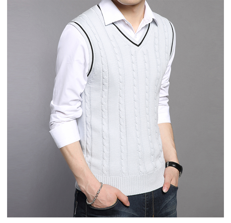 Ji Meng mùa thu và mùa đông áo len dệt kim nam v-cổ thanh niên len dệt áo len nam áo len không tay áo vest vest nam