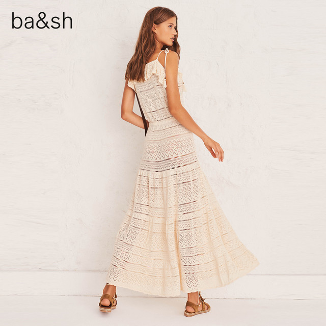 ba/sh French spring and summer hollow long skirt beach seaside vacation temperament suspender dress for women 1E21CAL