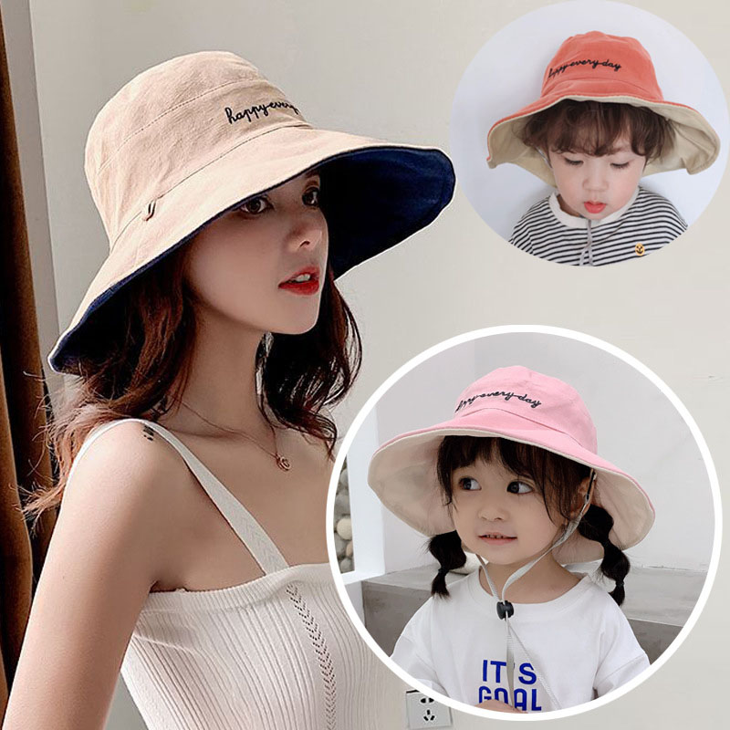 Children's double-sided fisherman hat baby summer breathable girl boy sunscreen hat parent-child sunshade hat big brim