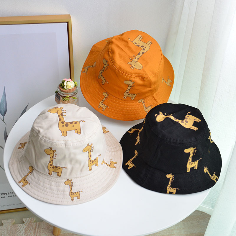 Japanese children's fisherman hat printing giraffe spring and autumn thin section sunshade hat summer men and women baby sunscreen hat tide hat