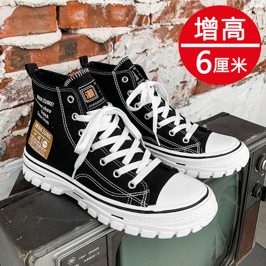 Men's shoes 2024 spring versatile men's heightened summer trendy cloth shoes casual sports breathable high-top canvas shoes