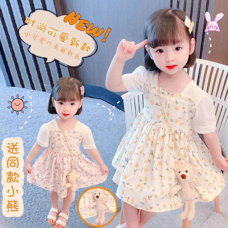 Girls Floral Chiffon Dress Girls Summer Dress New Children's Western Style Fashion Princess Dress Korean Summer Skirt