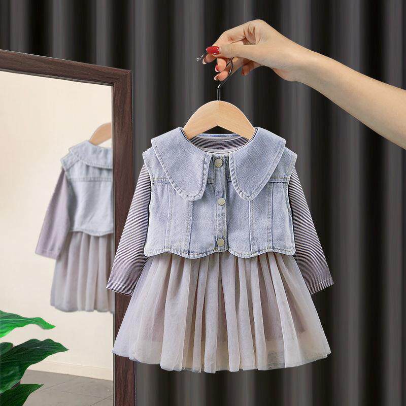 Girls' autumn clothes Korean version of the dress children's new two-piece set baby girl fashion Western style skirt children's skirt