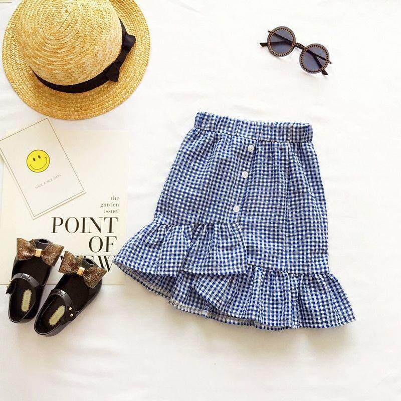 Girl's lotus leaf side half body dress Summer Korean version Package Hip Skirt Woman Baby Little Fresh Princess Skirt Girl Short Skirt Cotton 