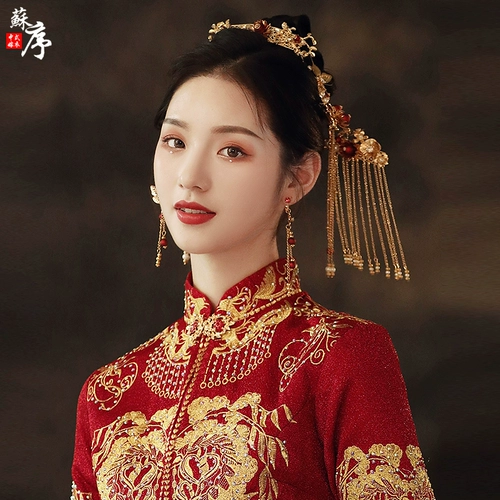 Аксессуар для волос для невесты, традиционный свадебный наряд Сюхэ, вечернее платье, комплект, декор, китайский стиль