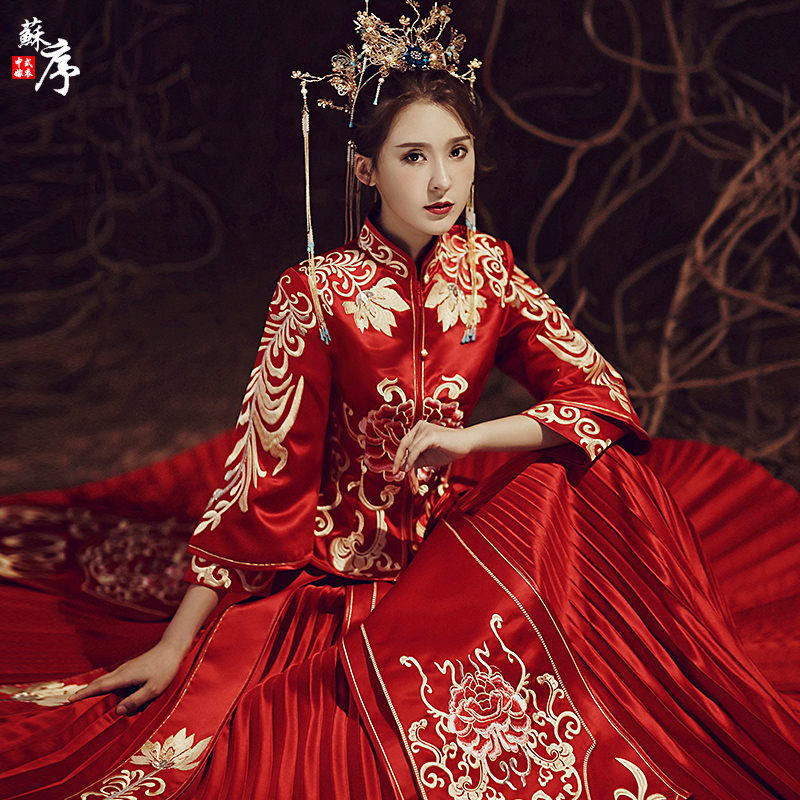 秀禾服新娘结婚敬酒服2020新款中式婚纱礼服古装嫁衣凤冠霞帔秀和看买家秀Kanmjx.com