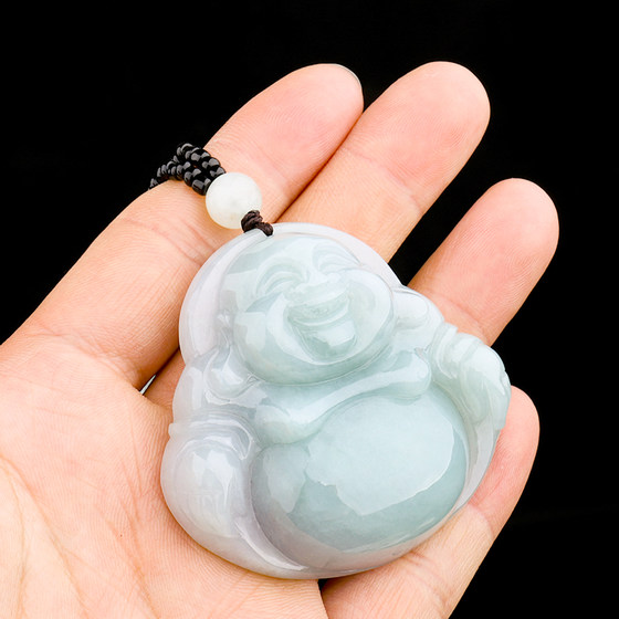 Sacred Jadeite Jade Buddha Pendant Women's Jade Big Belly Maitreya Buddha Necklace Laughing Buddha Jade Pendant Clavicle Chain Certificate Real Jade