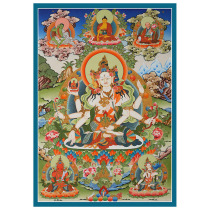 Portrait of the Holy Mother Buddha on the top of the Buddha long-lived female deity thangka Tibetan hand-painted photo of Buddha and Bodhisattva paper plastic seal picture