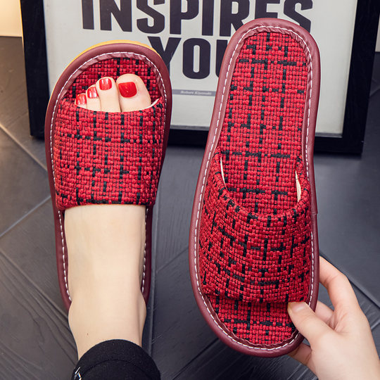 麻布布艺男女情侣居家用夏季凉拖鞋条纹家居四季地板防滑托鞋静音