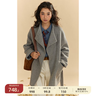 【10/20 20点新品9折】solighter 法式立领收腰羊绒双面呢大衣女