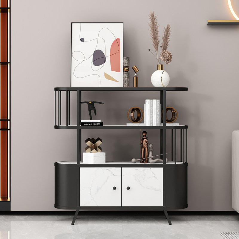 Nordic light luxury slate dining cabinet living room wall porch cabinet entry ultra-thin partition wrought iron shelf bookshelf