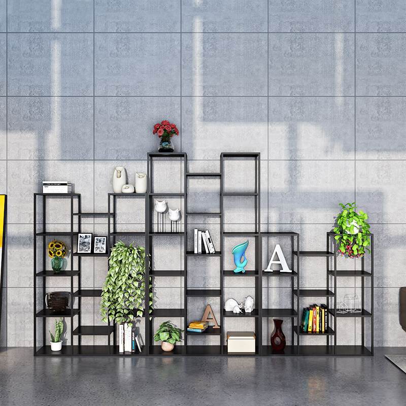 Iron bookshelf light luxury living room compartment shelf floor creative study office decoration display shelf metal