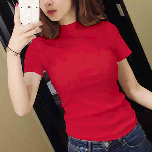 Pure cotton big red semi - tall short sleeve t shirt in the coat of 2023 new half - sleeved blouse