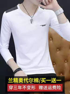 Men's long sleeve T-shirt V-neck cotton spring and autumn thin autumn clothes autumn clothes wear white base shirt