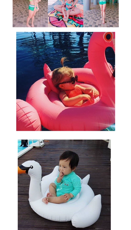Net đỏ bơm hơi trẻ em bơi vòng phim hoạt hình flamingo cua nam và nữ chỗ ngồi gắn kết thiết bị bơi dày phao chống lật cho bé