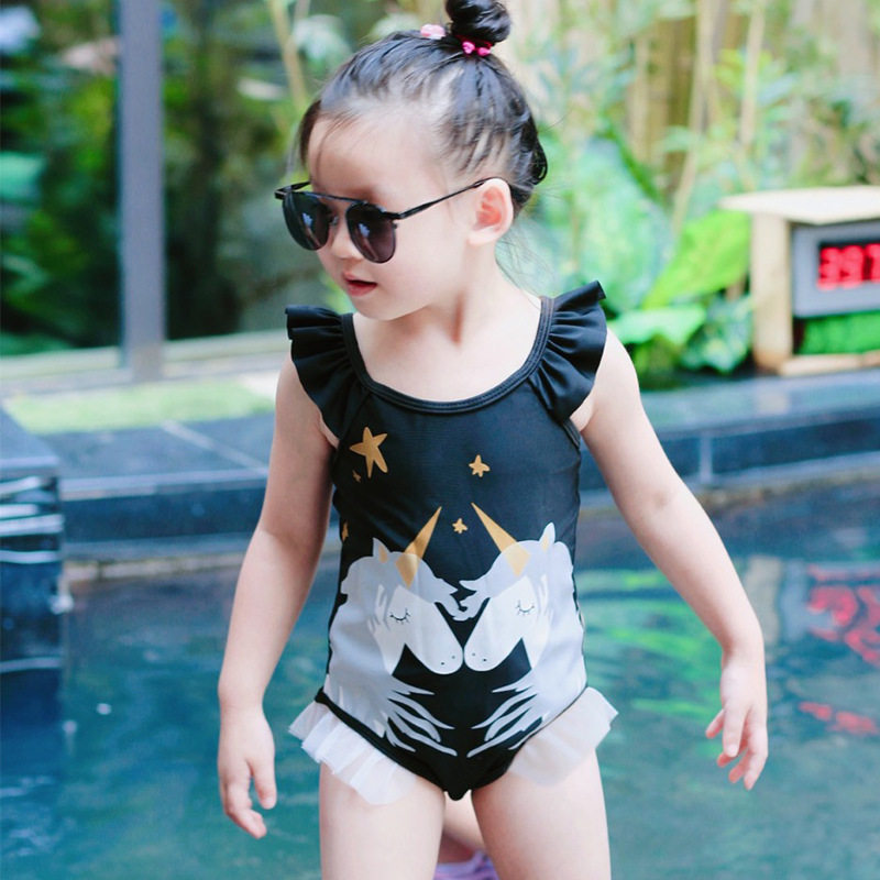 New baby swimsuit Baby black and white unicorn children's bikini one
