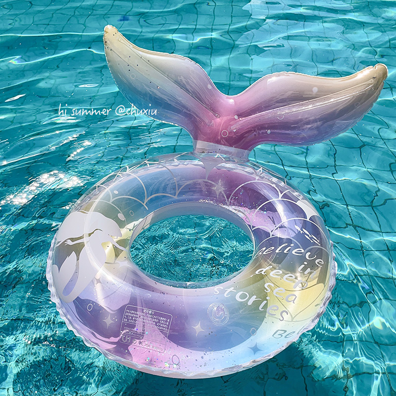 ins スイミングサークル 親子 マーメイド 子供用 脇の下サークル ネット セレブ 大人 透明 厚手 スパンコール 浮力 ライフブイ