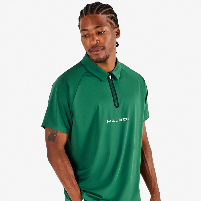 Malbon Golf Clothing Top 26 Summer Men's Lapel Logo Solid Color Sports Half-Zip Short-Sleeved T-Shirt