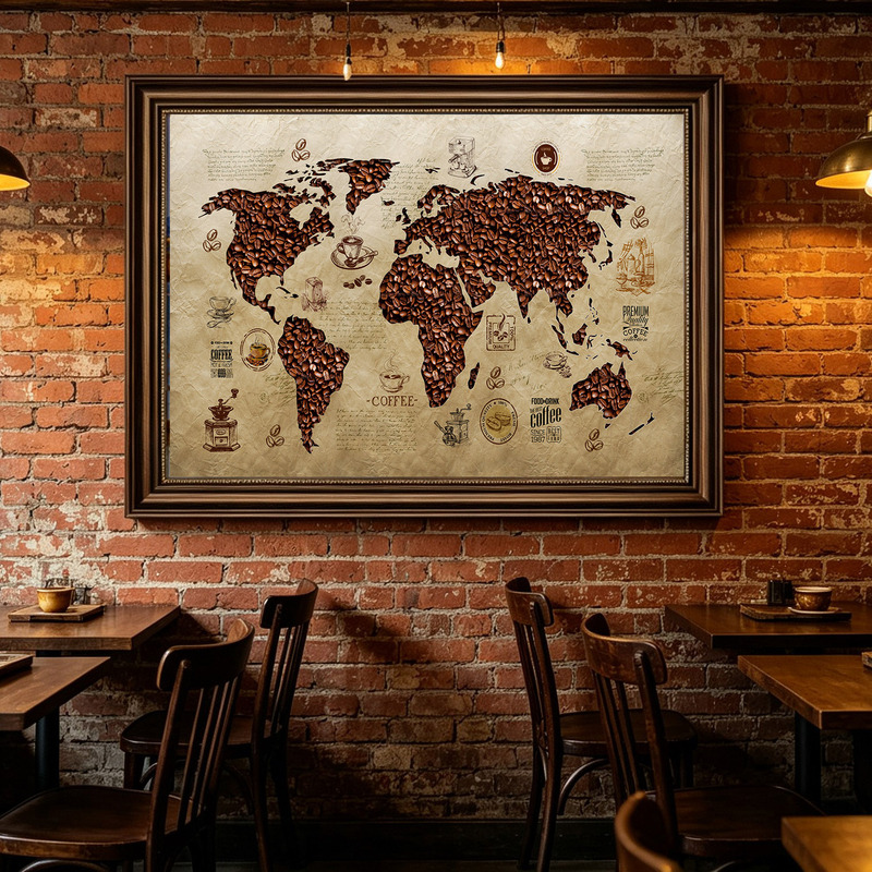 American Retro Style European Cafe Creative World Coffee Bean Decorative Painting Living Room Dining Room Coffee Shop Wall Hanging Painting