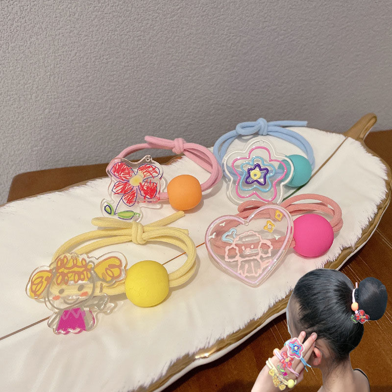 Cute Cartoon Hair Circle Graffiti Acrylic Less Girl Hair Circle Stars Students Zamu Subhead Flowers to Japan Japan-ROK