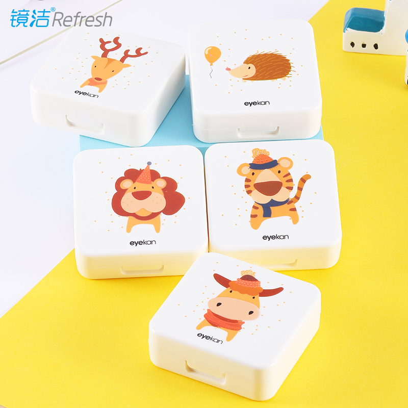 Cute simple contact lens box beauty pupil care companion box Mori shadow hidden myopia portable storage duplex box
