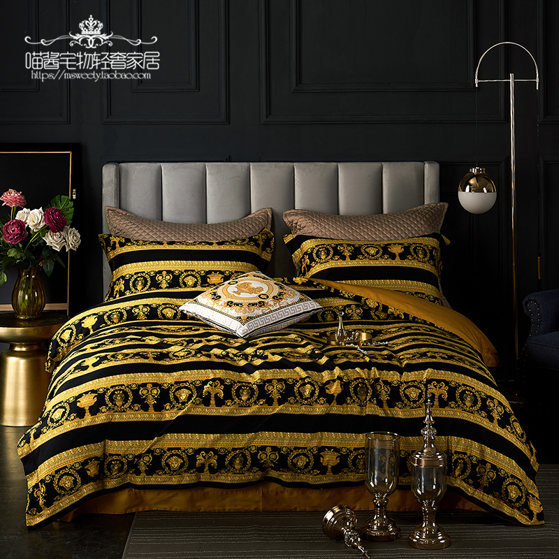 Eurostyle Extravaganza 140S Long Suede Cotton High-end Palace Court Black Gold Medusa Decent Board Room Villa Bed Linen Bed Linen Four Pieces 