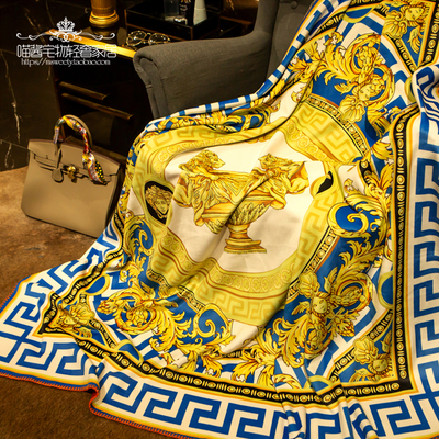 European-style luxury Medusa palace printing brocade fox velvet single and double blanket model room villa decoration sofa blanket