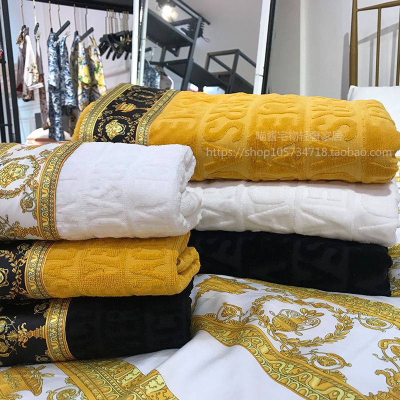 European-style luxury pure cotton thickened palace royal printing bath towel model dressing room beauty salon towel three-piece set