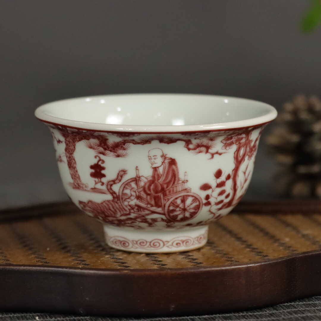 礼品茶具仿古元代釉里红鬼谷子下山压手杯功夫茶瓷器单杯功夫茶