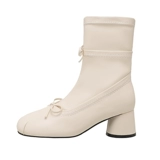 Martens, летние белые высокие сапоги с бантиком, по фигуре