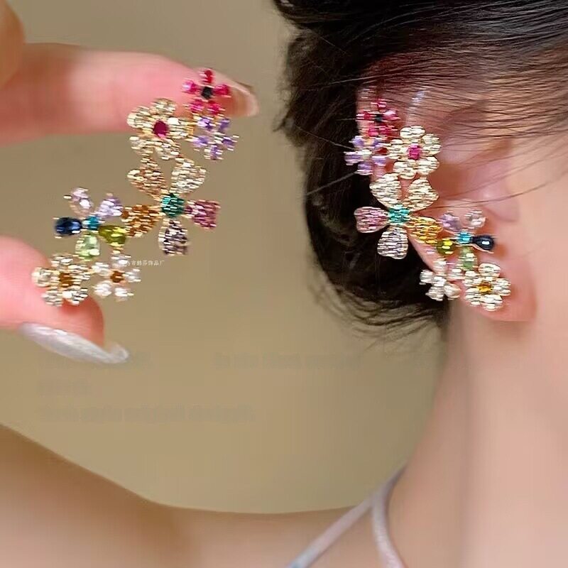 gold plated flower ear clip earrings – elegant non pierced luxury jewelry
