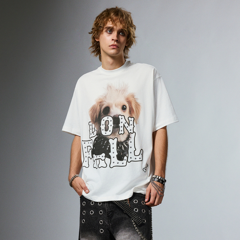 Donfall Pet Series Avatar Print Short-Sleeved T-Shirt American Retro Street Rock Loose Top Trendy for Men and Women