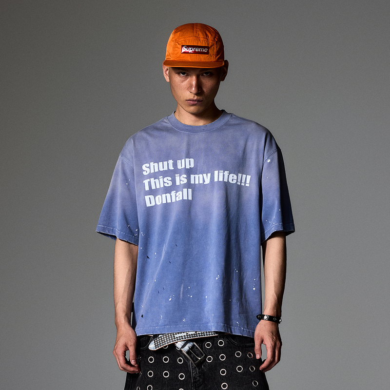 Donfall Slogan Faded Short-Sleeve T-Shirt Spring/Summer American Retro Distressed Personalized Rock Top, Same Style as Kim Seok-Jin