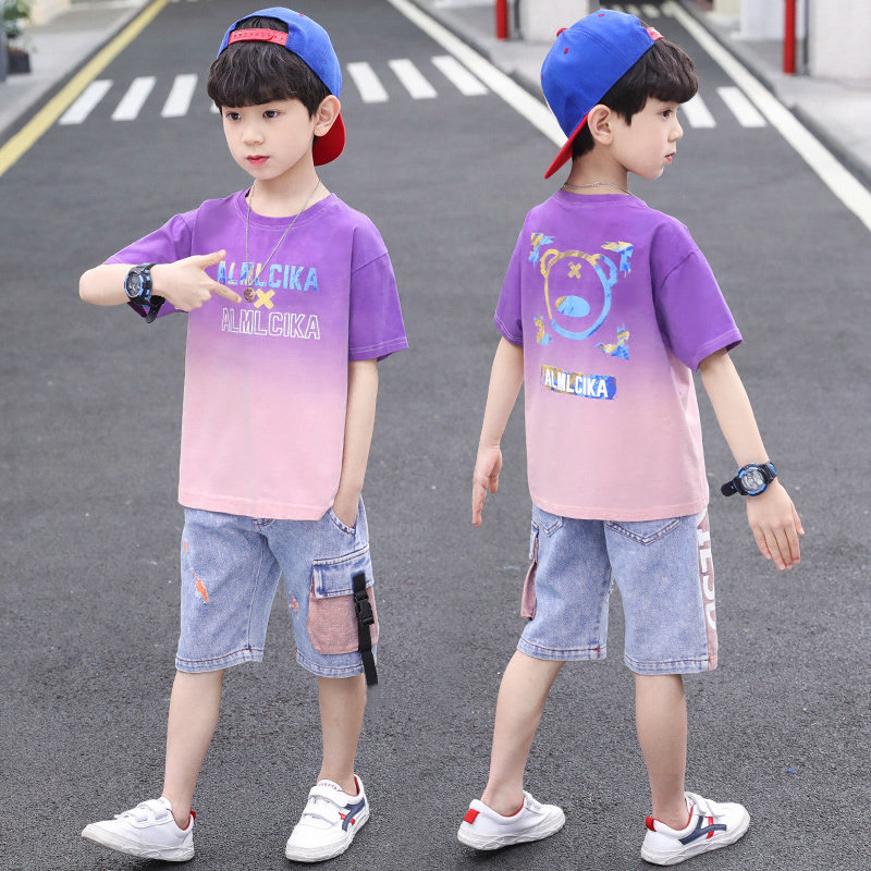 Children's clothing boys' summer short-sleeved suits 2022 new trendy western style middle-aged children's two-piece boy Korean sports