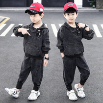 Boy Clothing Boy Spring Loaded Cowboy Suit 2022 New Boy Spring Autumn Handsome gas Han version Children Two sets of damp