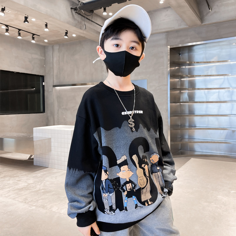 Boys Autumn Sweater 2022 New Casual Boys Fried Street Middle Big Children's Shirts Spring and Autumn Styles Western Style Bottoming Shirts