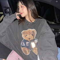 WE11DONE TRACK BEAR WELLLDONE MALE AND FEMALE LOVERS INS LOOSE HIGH STREET LONG SLEEVE ROUND COLLAR NECROPOLIS