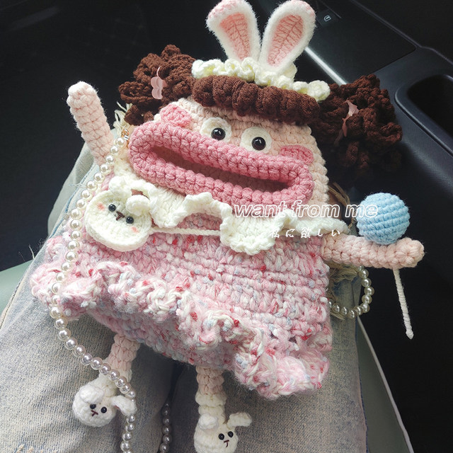 Lollipop Sweet Girl Sausage Mouth Phone Bag Handmade DIY Crochet Cute Yarn Ugly-Cute Doll LAOSHU Yarn Bag