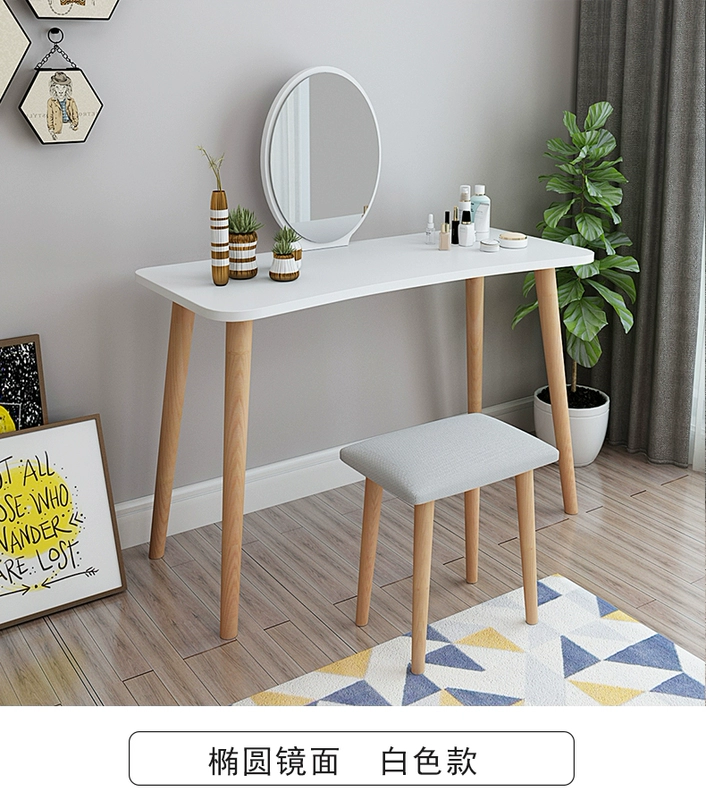 Bàn trang điểm gỗ rắn Bắc Âu Bàn trang điểm màu đỏ phòng ngủ kinh tế căn hộ nhỏ đơn giản hiện đại mini bàn trang điểm hình bầu dục - Bàn bàn học cho trẻ