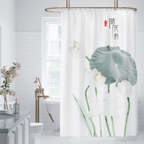 Chinese Lotus toilet bathroom shower curtain set non-perforated waterproof and mildew-proof curtain partition door curtain shower curtain