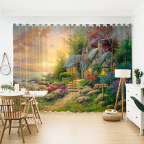 Customized modern personality impression style Cartoon Castle landscape oil painting bedroom living room curtain fabric yarn semi-full shading