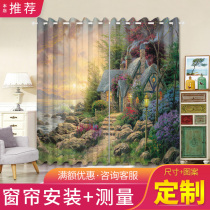 Customized semi-full blackout curtain fabric Cartoon Castle boys and girls bedroom coffee shop European and American landscape oil painting