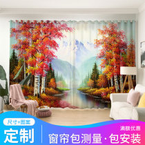 Nordic Nature Scenery Forest Maple Tree Curtains Brief Modern Living Room Bedrooms Small Frescoed Half Full Shading Window Veil