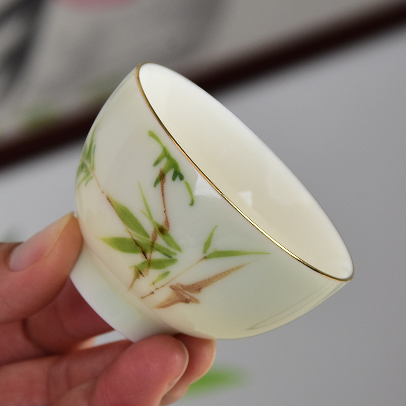 Dehua sweet white porcelain hand-painted master cup celadon teacup ceramic kung fu tea set single cup mutton fat jade tea cup tasting cup