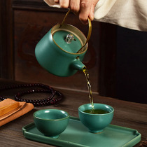 Ingenuity Retro Green Japanese Ciliang Pot Kung Fu Tea Set Tough Pottery Fast Guest Cup One Pot Two Cup Four Cup Small Tea Plate