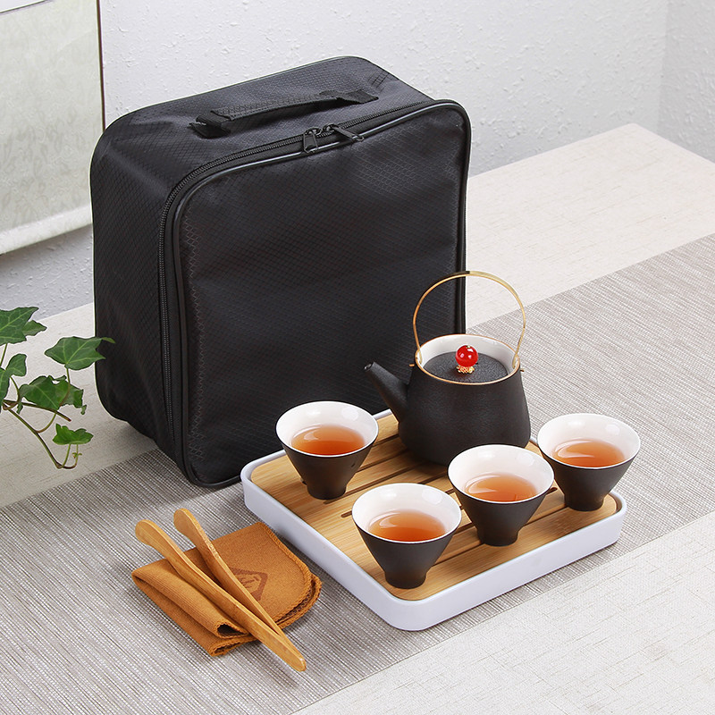 Japanese travel tea set simple outdoor convenient kung fu tea set retro one pot four cups two cups custom logo - Taobao