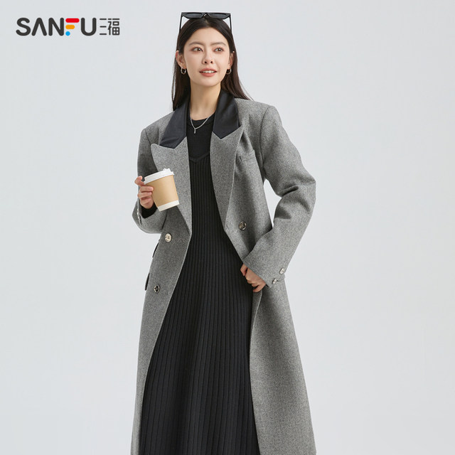 Sanfu coat ແມ່ຍິງພາກຮຽນ spring ແລະດູໃບໄມ້ລົ່ນໃຫມ່ຂອງແມ່ຍິງ 2024 lapel ສູງແອວ loose woolen coat ຫນາ 476545